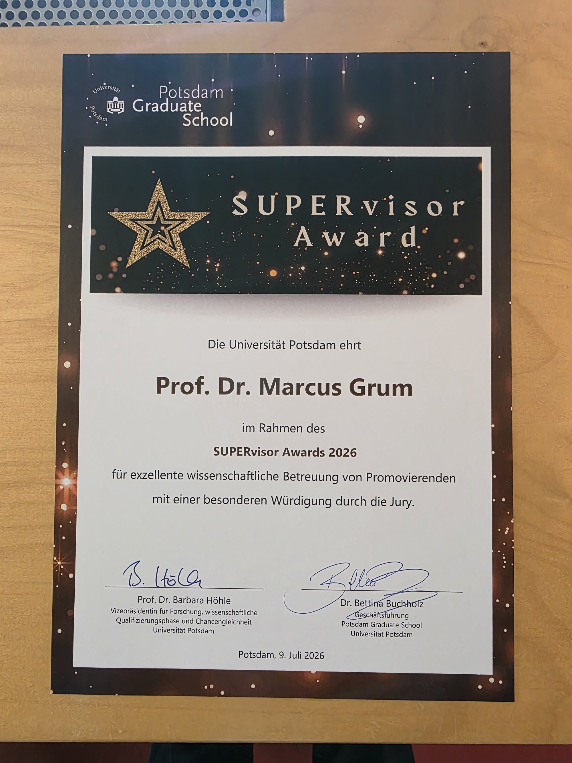 SUPERvisor Award 2026 certificate